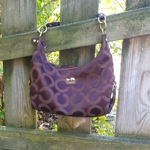 Coach Madison Op Art Satin Hailey Brown Shoulder Bag